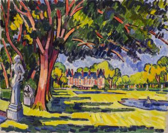 Le Château de Courances, le Miroir et le Dauphin- HST-92x73cm
