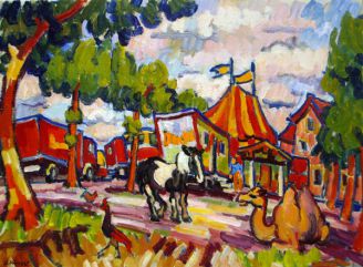 Le cirque au village -HST - 73x60cm